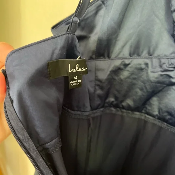 NWOT Going with Elegance Navy Blue Satin Tiered Maxi Dress - Picture 8 of 8